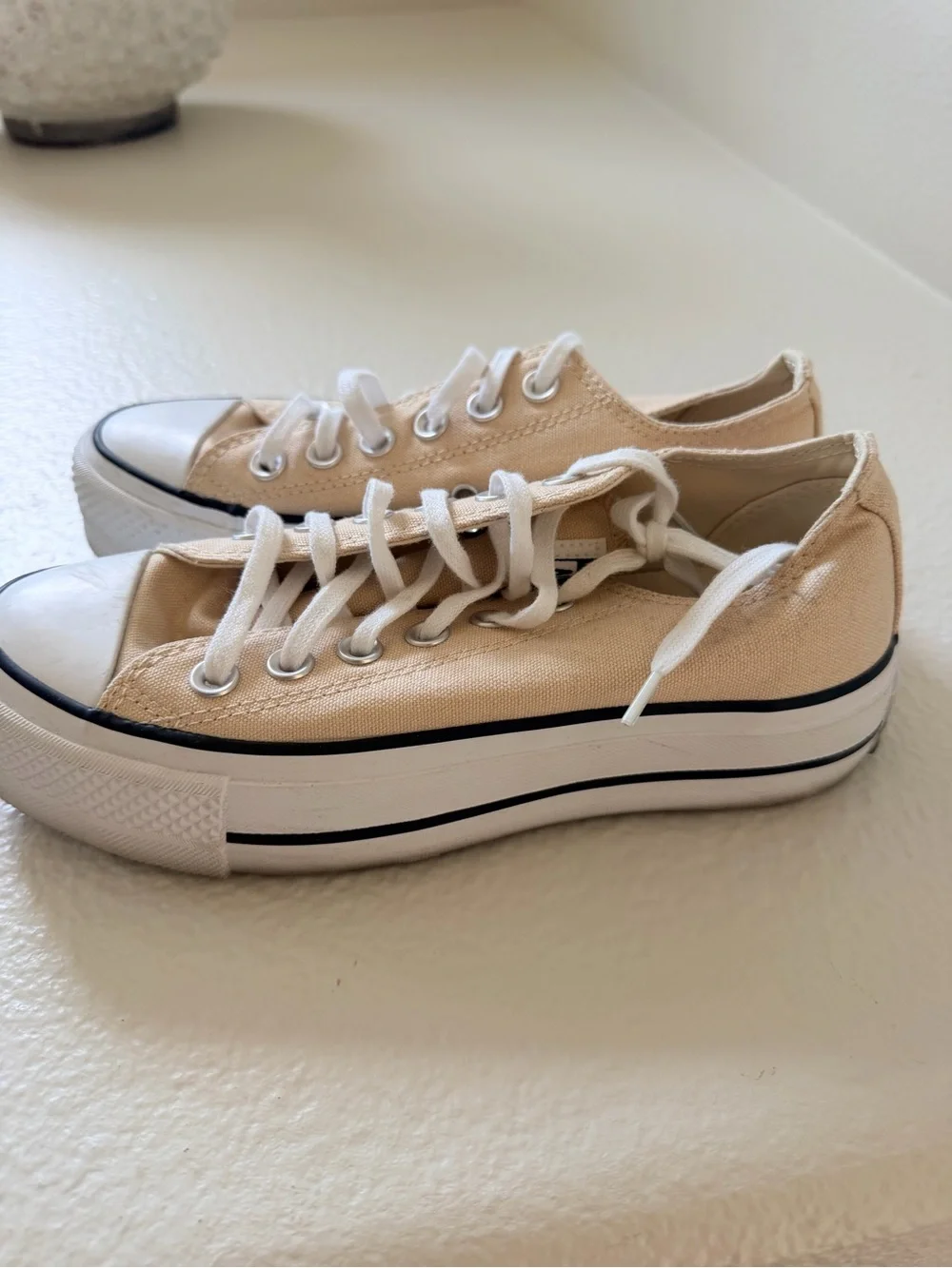 Converse Cream Canvas Platform Sneakers with White Trim